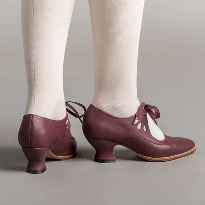 Women's Vintage Lace-Up Leather Heels